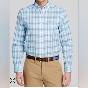 Vineyard Vines Shirt Button Tucker Shirt Size M Blue Checkered